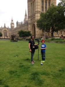 Between takes in Parliament Square